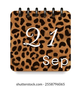 September. Leopard print calendar daily icon. White letters. Date day week Sunday, Monday, Tuesday, Wednesday, Thursday, Friday, Saturday.