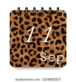 September. Leopard print calendar daily icon. White letters. Date day week Sunday, Monday, Tuesday, Wednesday, Thursday, Friday, Saturday.