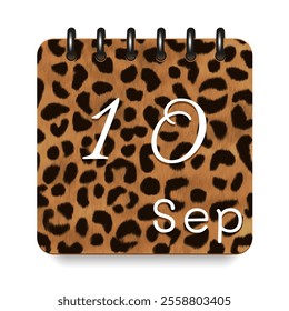 September. Leopard print calendar daily icon. White letters. Date day week Sunday, Monday, Tuesday, Wednesday, Thursday, Friday, Saturday.