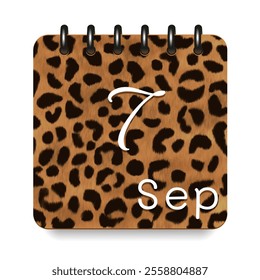 September. Leopard print calendar daily icon. White letters. Date day week Sunday, Monday, Tuesday, Wednesday, Thursday, Friday, Saturday.