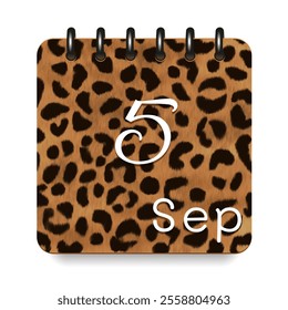 September. Leopard print calendar daily icon. White letters. Date day week Sunday, Monday, Tuesday, Wednesday, Thursday, Friday, Saturday.