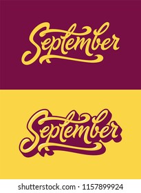 September lettering on dark and light isolated background. Modern brush lettering for banner, poster, greeting card. Vector handwritten typography. Autumn banner.