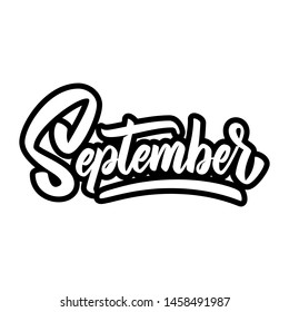 September. Lettering phrase isolated on white. Design element for poster, card, banner, sign. Vector illustration