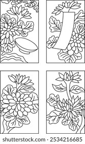 Conjunto de iconos de hanafuda de dibujo de línea de septiembre