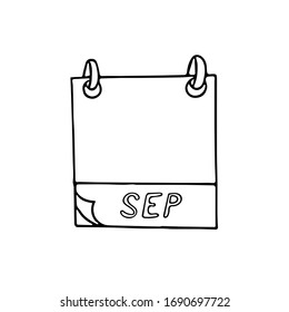 September Month Calendar Page Hand Drawn In Doodle Style. Simple Scandinavian Liner. Planning, Business, Date, Day. Single Element For Design Icon