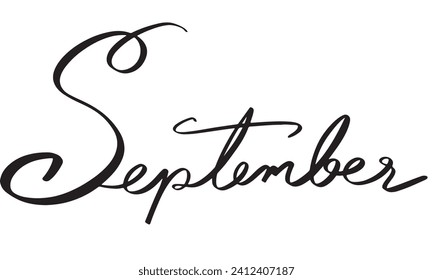 September month calligraphy hand written text font black dark colour september calendar typography sign october season word card template art concept print decoration symbol holiday autumn planner Sep