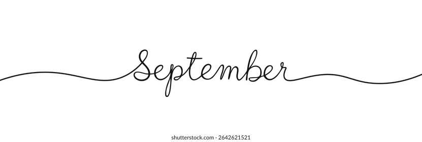 September month continuous one line drawing with word. Minimalistic drawing of phrase illustration.