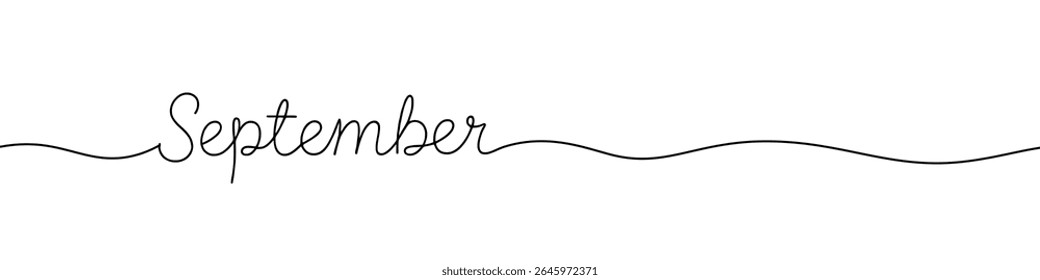 September month continuous one line drawing with word. Minimalistic drawing of phrase illustration.