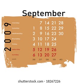 September month from grunge Calendar 2009 year. (See similar vectors in my profile)