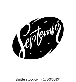 September month name lettering. Hand written quote. Black color vector illustration. Isolated on white background. Design for banner, poster, card and print.