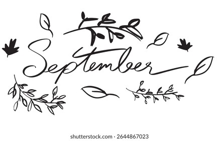 Setembro mês texto fonte caligrafia mão escrita alfabeto preto cor objeto folha planta flor flor natureza desenho árvore setembro outono outono botânica setembro halo outono outono outono outono arte