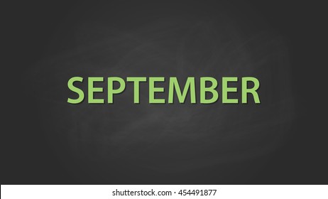 september month text written on the blackboard with chalk board effect vector graphic illustration