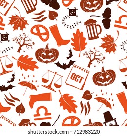 september month theme set of icons seamless pattern eps10