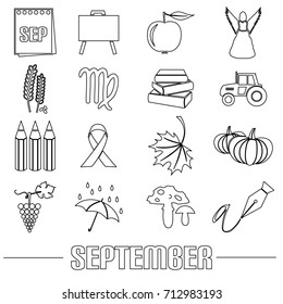 september month theme set of outline icons eps10