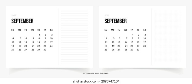 Planificador mensual de septiembre de 2022, planificador de líneas, planificador de puntos, recordatorio, planificación, objetivos
