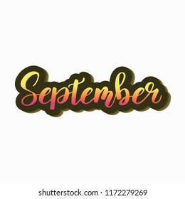 September the name of the month. Autumn vector. Card. Lettering. Sale.