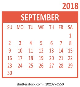September. Ninth page of set. Calendar 2018, template. Week starts from Sunday. Vector illustration