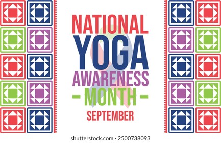 September wird als National Yoga Awareness Month beobachtet. National Yoga Awareness Month Hintergrund. Banner, Poster, Tapeten, Karten. Vektor-EPS 10.