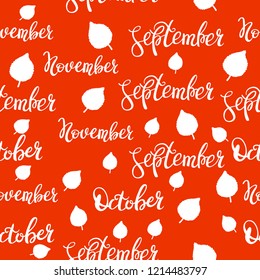 September, october and november pattern. Autumn lettering pattern