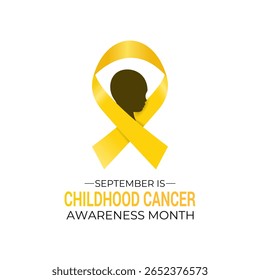 Septiembre es un momento poderoso para difundir la conciencia sobre el cáncer infantil. Cinta realista del oro con el Vector del icono del niño. Crear para el Anuncio del Web, tarjetas, impresiones, redes sociales, cartel, volante y fondo
