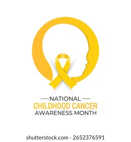 September is a powerful time to spread awareness about childhood cancer. Gold Realistic ribbon with child icon vector. Creating for web banner, cards,prints, social media, poster, flyer and background