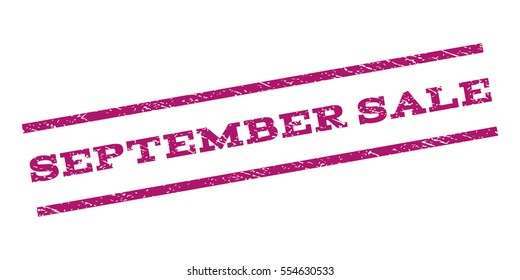 September Sale watermark stamp. Text tag between parallel lines with grunge design style. Rubber seal stamp with dirty texture. Vector purple color ink imprint on a white background.