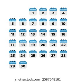 September Set Calendar Icon Vector Template