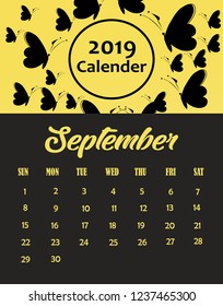 September, simple calender template, with butterfly background