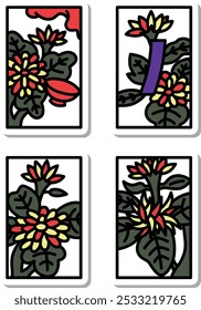Conjunto de ícone de hanafuda mini adesivo de setembro