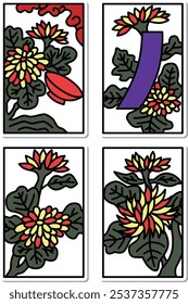 September sticker simple hanafuda icon set