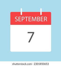 September tear calendar icon. Calendar to tear off every day. Vector illustration in flat style. Isolated on a light blue background.