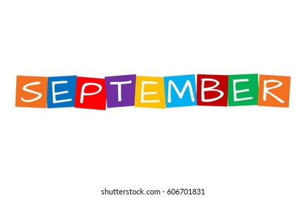 september, text in colorful rotated squares