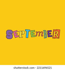 september text, colorful text style, september text with retro vintage style