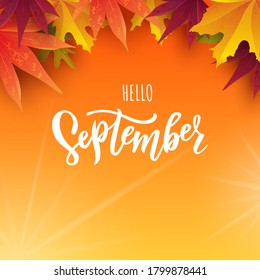 September text. Hand lettering typography. Vector illustration as poster, postcard, greeting card, invitation template. Concept September advertising