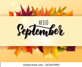 September text. Lettering typography. Vector illustration as poster, postcard, greeting card, invitation template. Concept September advertising