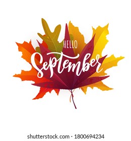September text. Lettering typography. Vector illustration as poster, postcard, greeting card, invitation template. Concept September advertising