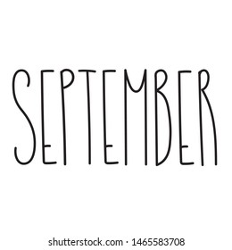 September text for print, web, decoration. Hand drawn unique lettering sign. Calendar typography. Elegant font for poster, cover, template. Seasonal lettering design.
