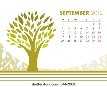 September Tree Calendar 2012. VECTOR