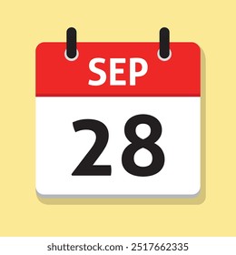 28 De Septiembre. 28 de sep. Calendario diario en Vector de diseño plano. Mes. Icono de fecha. Concepto de tiempo. Ilustración del día.