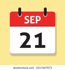 September Twenty-First. Sep 21st. Daily Calendar in Flat Design Vector. Month. Date Icon. Time Concept. Day Illustration.