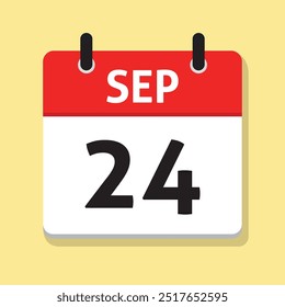 September Twenty-Fourth. Sep 24th. Daily Calendar in Flat Design Vector. Month. Date Icon. Time Concept. Day Illustration.