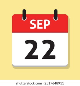 September Twenty-Second. Sep 22nd. Daily Calendar in Flat Design Vector. Month. Date Icon. Time Concept. Day Illustration.