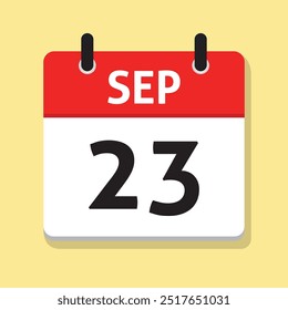 23 De Septiembre. 23 de sep. Calendario diario en Vector de diseño plano. Mes. Icono de fecha. Concepto de tiempo. Ilustración del día.
