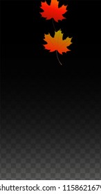 September Vector Background with Golden Falling Leaves. Autumn Illustration with Maple Red, Orange, Yellow Foliage. Isolated Leaf on Transparent Background. Bright Swirl. Suitable for Covers.