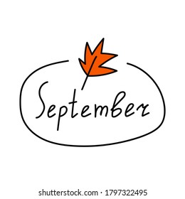 September. Vector badge illustration on white background.