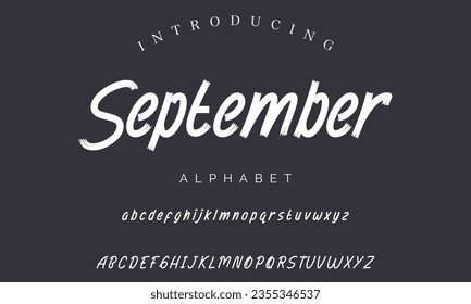 September vector brush style font, alphabet, typeface, typography. Global swatches.