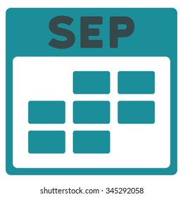 September vector icon. Style is bicolor flat symbol, soft blue colors, rounded angles, white background.