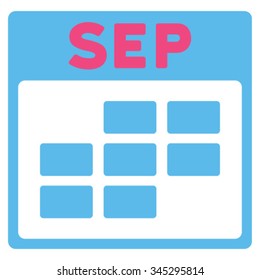 September vector icon. Style is bicolor flat symbol, pink and blue colors, rounded angles, white background.