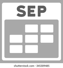 September vector icon. Style is bicolor flat symbol, dark gray and white colors, rounded angles, silver background.