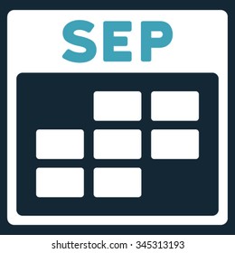 September vector icon. Style is bicolor flat symbol, blue and white colors, rounded angles, dark blue background.
